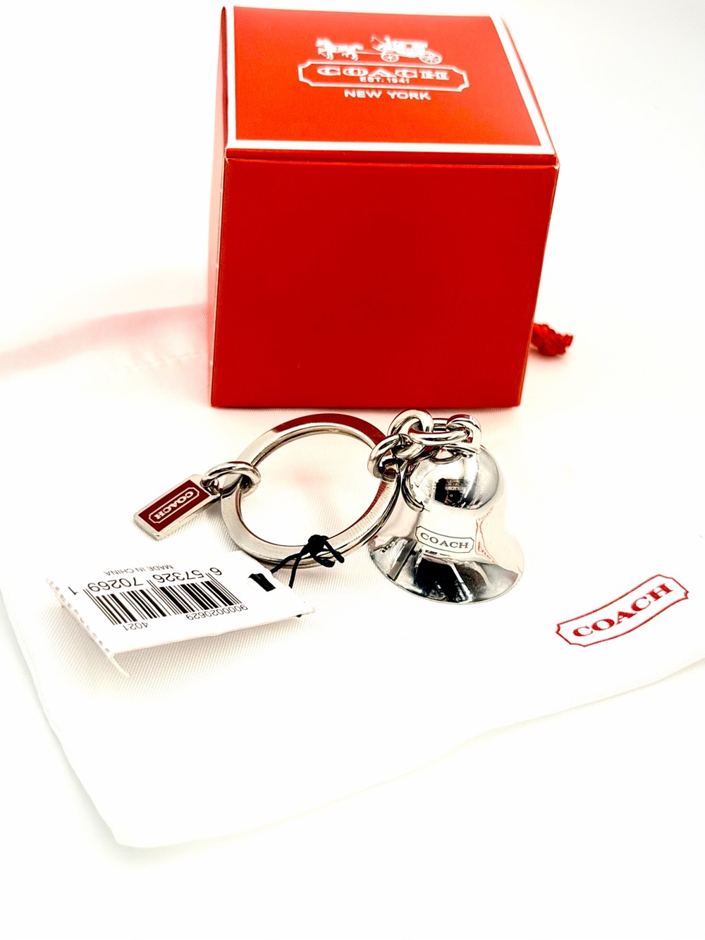 NWT Rare Vintage Coach Silver Bell Keyfob Bag Charm Set Boxed